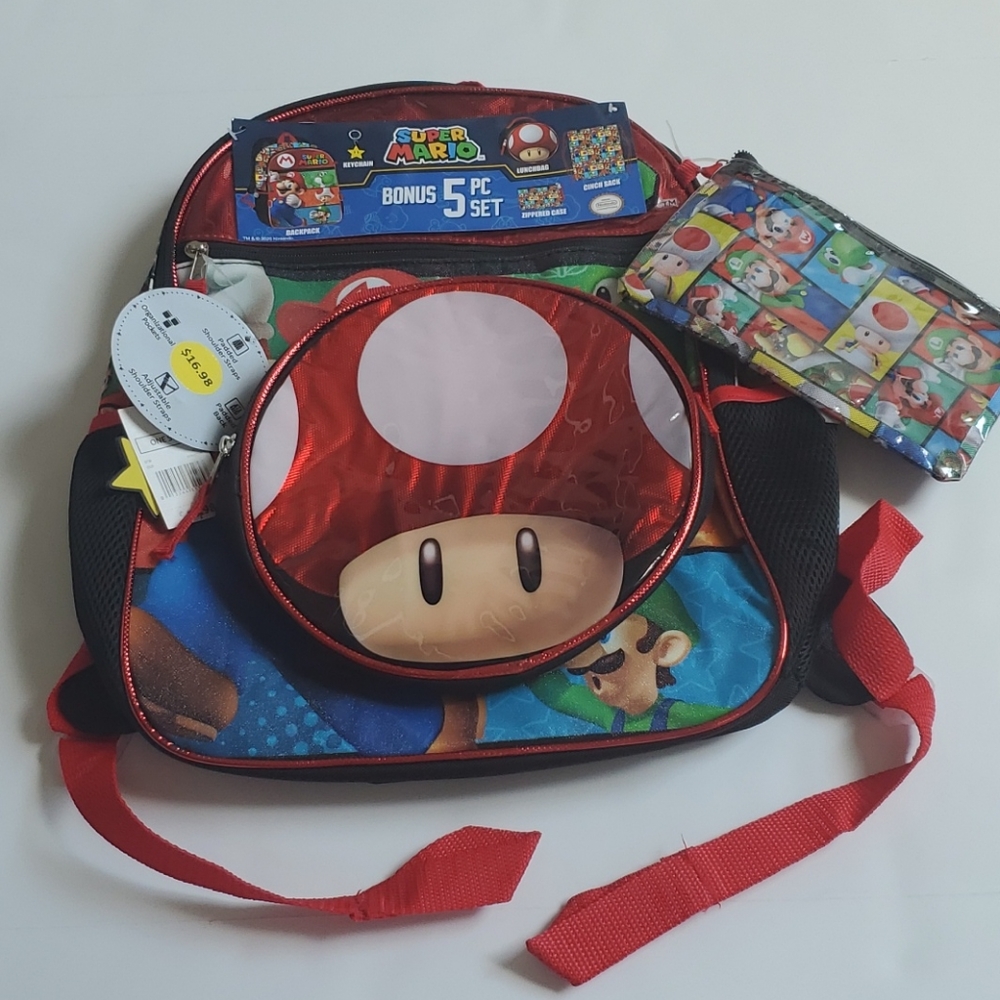 🟢 Super Mario 5 pc Backpack set - Picture 2 of 5